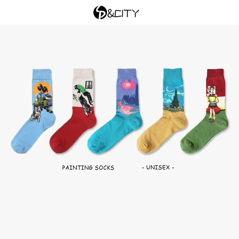 

SP&CITY New Arrival Painting Van Gogh Cotton Harajuku Socks Landscape Patterned Art Unisex Skateboard Socks Hipster Fashion Sox