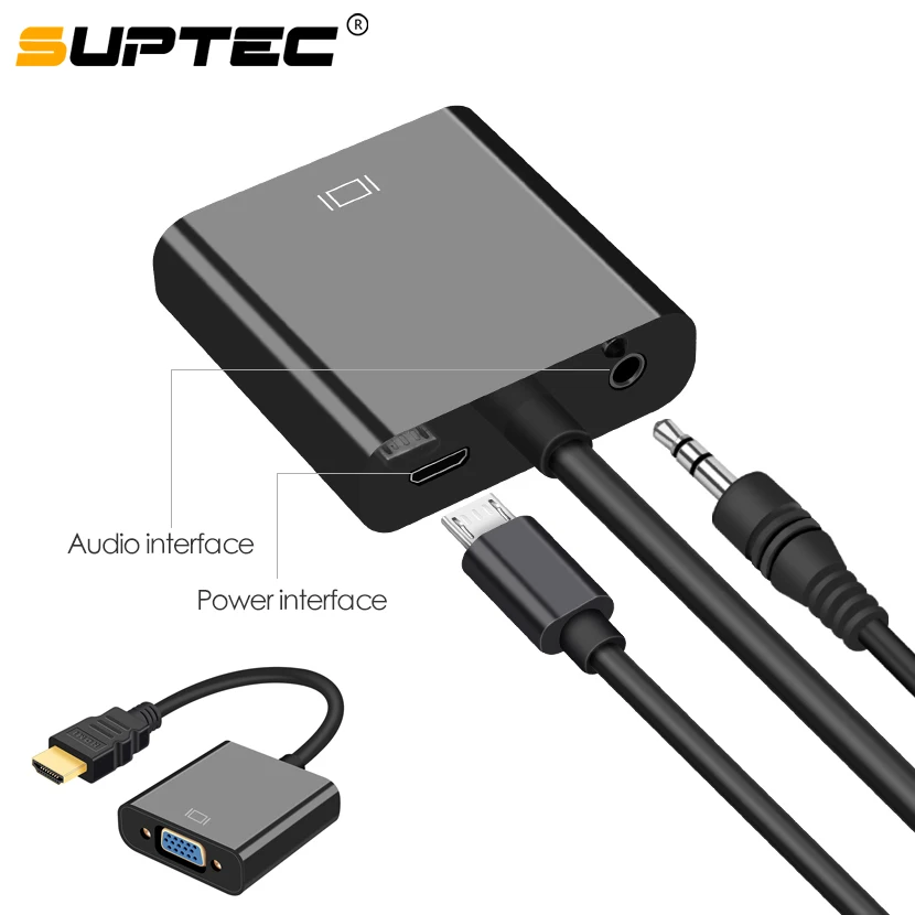 

SUPTEC HDMI to VGA Adapter Converter 1080P Digital to Analog Video Audio Adaptor for PS4 TV box Laptop to PC Screen TV Projector