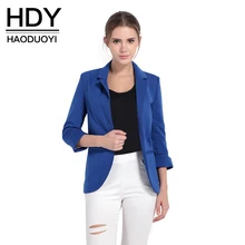 Buy HDY Haoduoyi Solid White OL Lapel Blazer 3/4 Sleeve Workwear White Blazer Jackets Casual Blue Notched Blazer Outwear Overcoat Free Shipping
