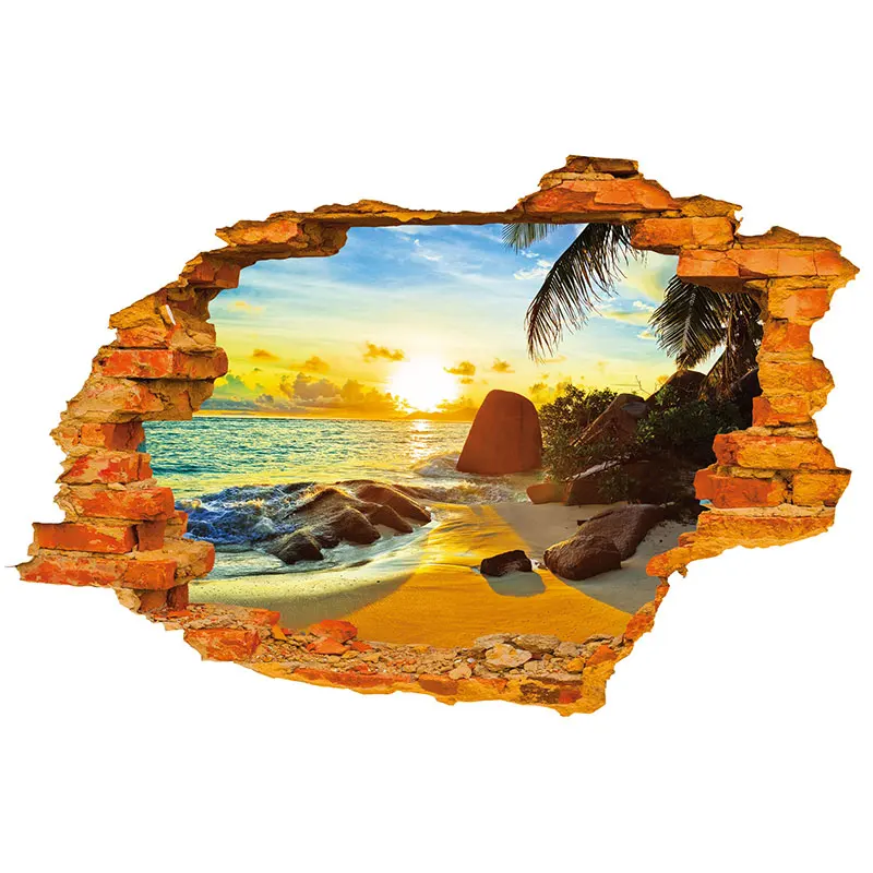 3D Beach Sunshine Stickers Decal Art Mirrors Vinyl Wall Sticker Home Room DIY Decor Fashion Decoration-Drop