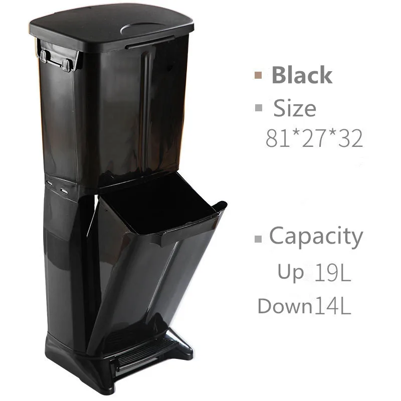 Classification Trash Can Double-layer Ashcan Dry And Wet Separation Garbage Bin Foot Step With Lid Pedal Ashbin Kitchen Home - Цвет: Black with pulley