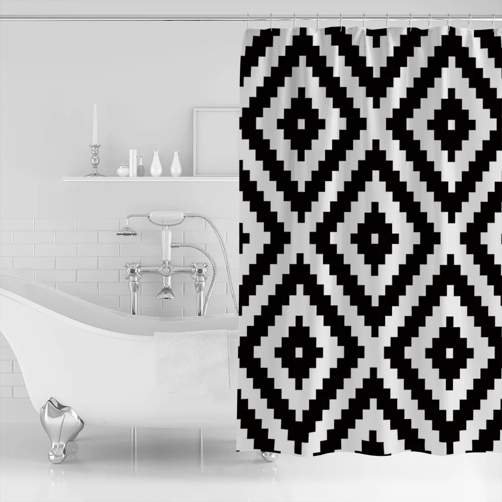Черно-белая простая плоская Геометрическая занавеска для душа, декоративная тканевая занавеска для душа, Товары для ванной, декор для ванной