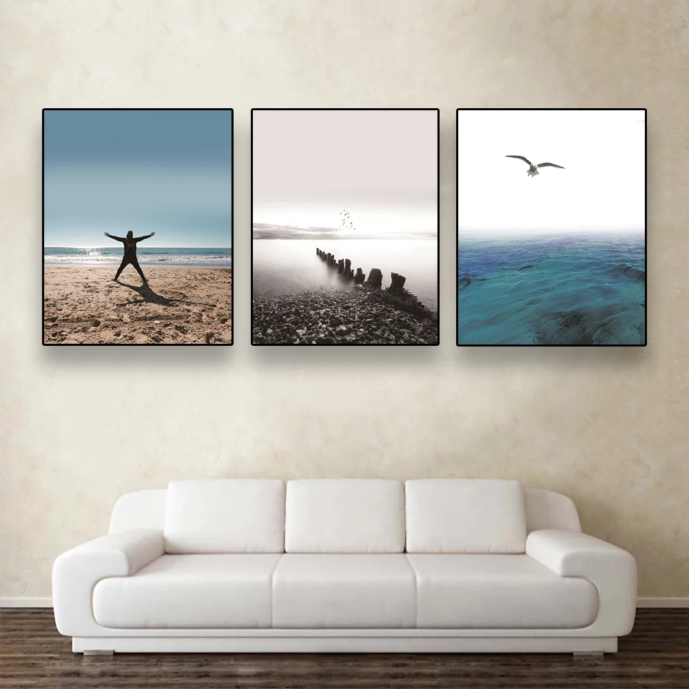 

Scandinavian Home Decor Canvas Painting Calligraphy Seaside Scenery Posters and Prints Wall Pictures for Living Room Decoration