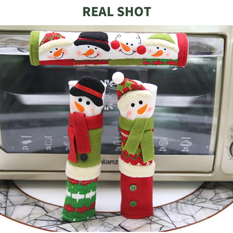 

3 Pcs/Set Christmas Decoration Refrigerator Door Handle Covers Microwave Oven Wrap Door Stand Handle Covers Christmas Home Decor