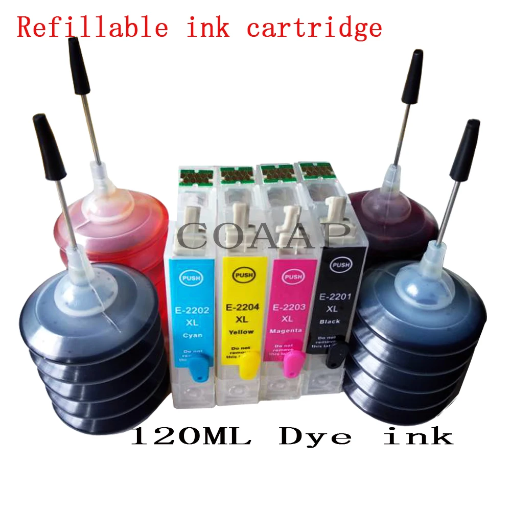 

4PK Refillable T220XL Empty ink cartridge for EPSON WorkForce WF-2630 WF-2650 WF-2660 XP-320 XP-424 XP-420 Printers + ARC chips