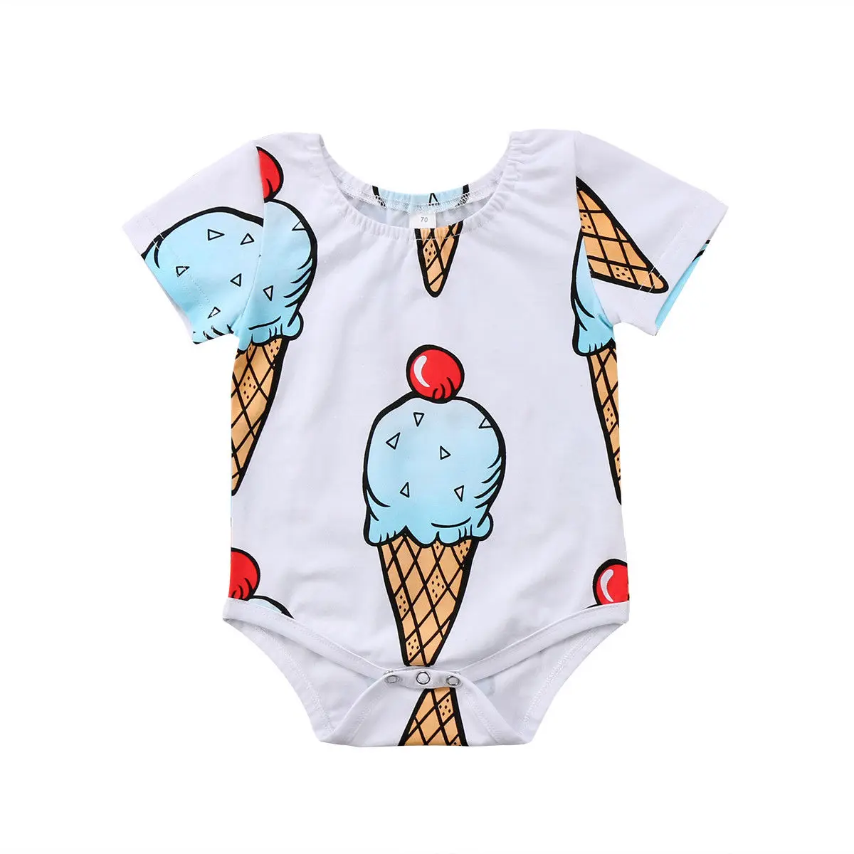 Newborn Baby Girl Boys Bodysuits Cartoon Ice Cream Pattern Short Sleeve