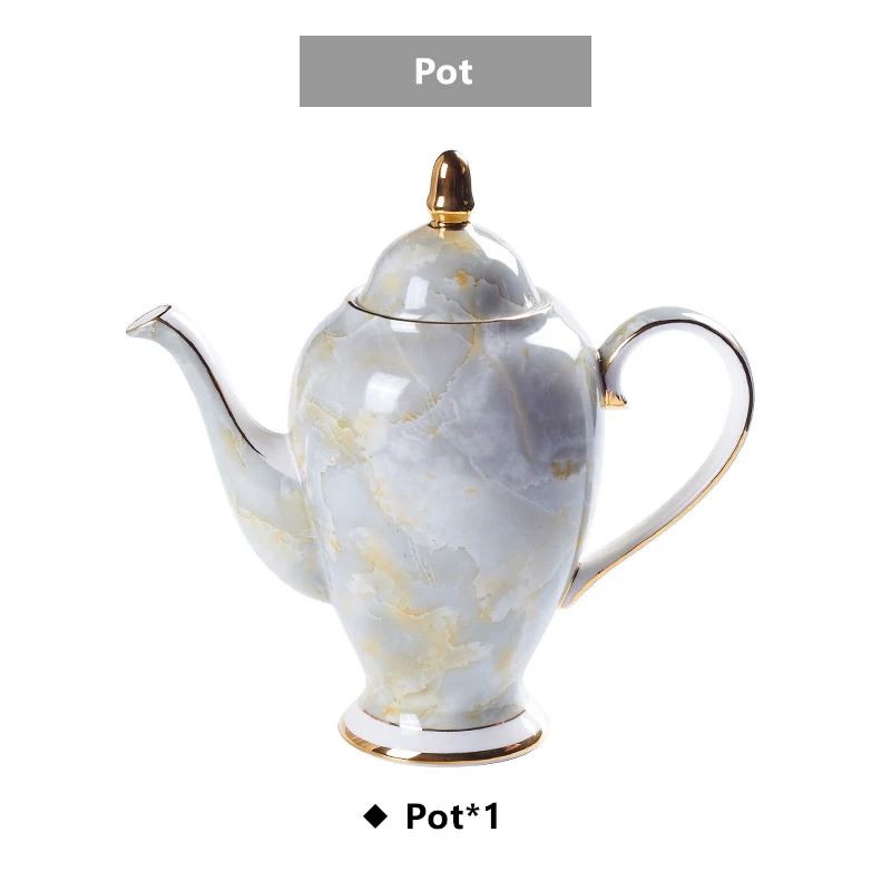 Мраморный фарфоровый чайный сервиз из костяного фарфора, современный чайный сервиз, керамическая кружка, сахарница, сливочник, чайный горшок, вечерние стаканы для напитков - Цвет: Pot Gray