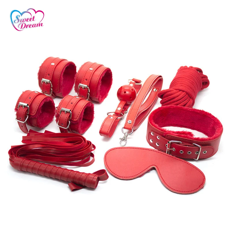 Sweet Dream 7PCS/Lot Adult PU Leather BDSM Bondage Set Handcuffs Whip Sex Toys Slave Sex Game For Couples Sex Products DW-100 adult sex products bondage restraints 10 pieces set sex toys for couples handcuffs whip gag for adult slave game erotic toys