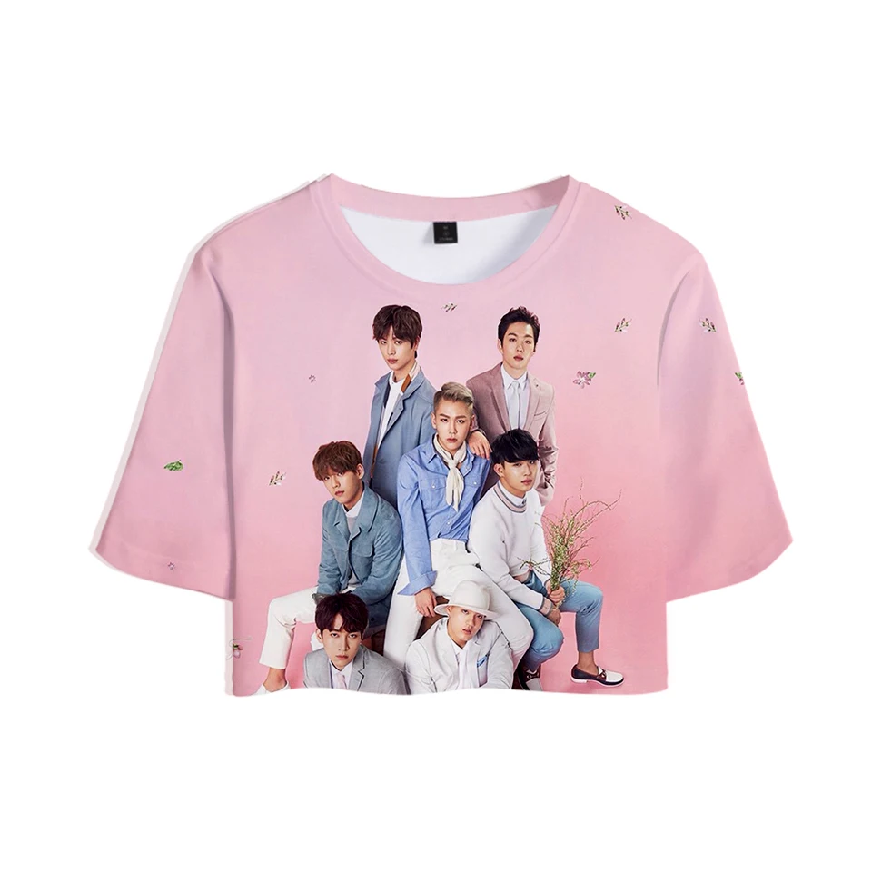 BTOB 3D печатных женщин K-POP кроп-топы модные летние футболки с короткими рукавами 2019