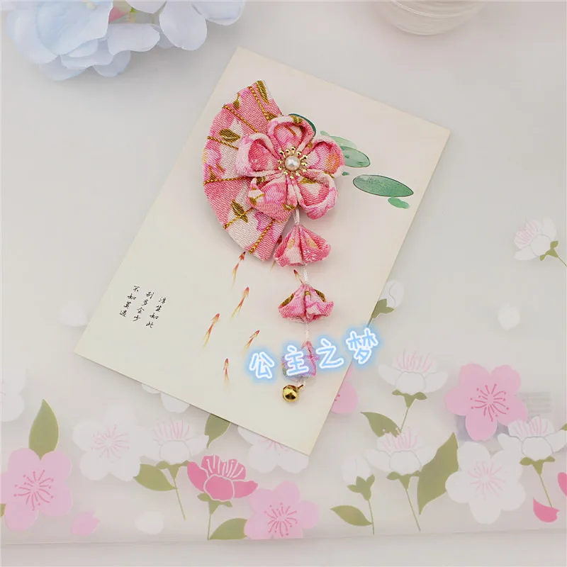 Maru-tsuami Kanzashi Zaiku Fan Sakura Hairclip традиционный японский цветочный стиль кимоно с кистями аксессуар Гейша ручной работы HW003