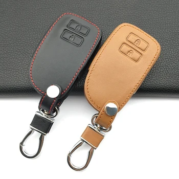 

Hot Sale High Quality 100% Top Layer Leather Car key Cover Skin Case Fit for Toyota 2 Buttons Remote Control Protect Shell