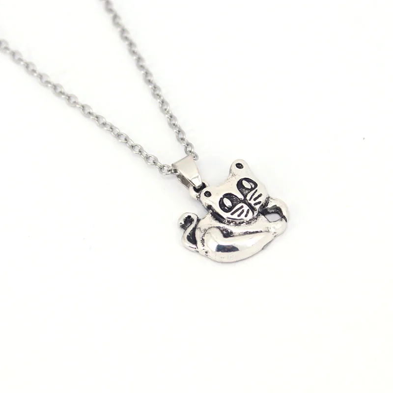 

hzew cute Ancient silver cat pendant necklace cat necklaces gift