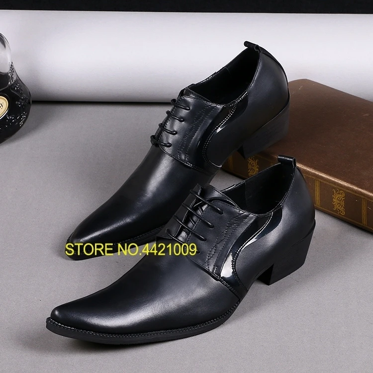 

genuine leather square toe Mens shoes high heels black oxford shoes for men slip-on dress formal prom zapatos hombre vestir