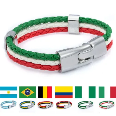 (10pcslot)2018 Russia World Cup Football Fans Alloy Leather Bracelet Bracelet Jewelry Gift For Soccer Fans National Team Bangle (17)