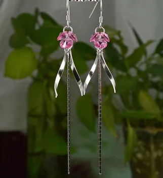 

Guarantee Plain 925 Sterling Silver, Crystal Earrings, 78mm, 3.8g, EA31086-pink