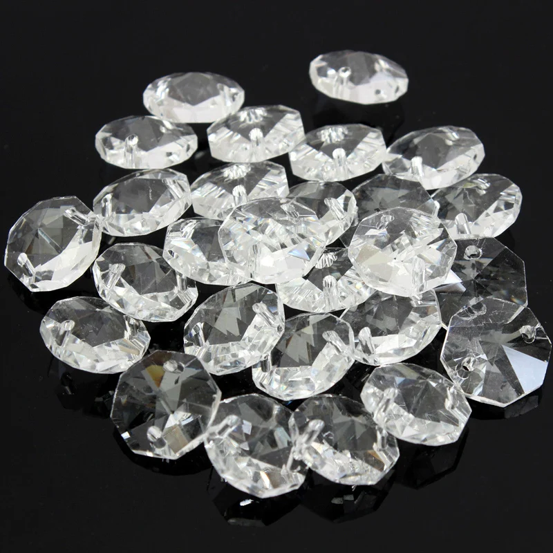 50pcs/set 14mm Crystal Beads Clear Octagonal Beads Pendant Decoration  Luster Crystal Glass Prisms Chandelier Crystal Parts