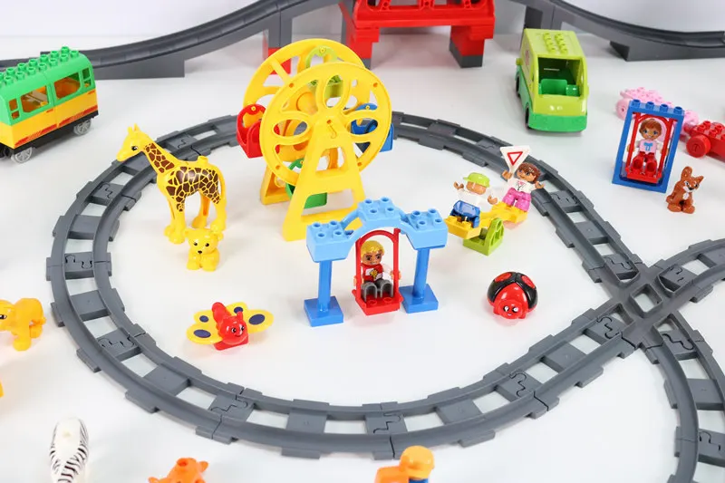 Diy поезд большой размер строительные блоки duploed железная дорога аксессуар для трека Viaduct мост части дети Duploed игрушки для детей Кирпичи