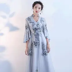 2019 китайское традиционное платье современное Qipao платье вечернее платье синее Cheongsam сексуальное длинное Qipoa Вечерние Платья Чино Tradicional