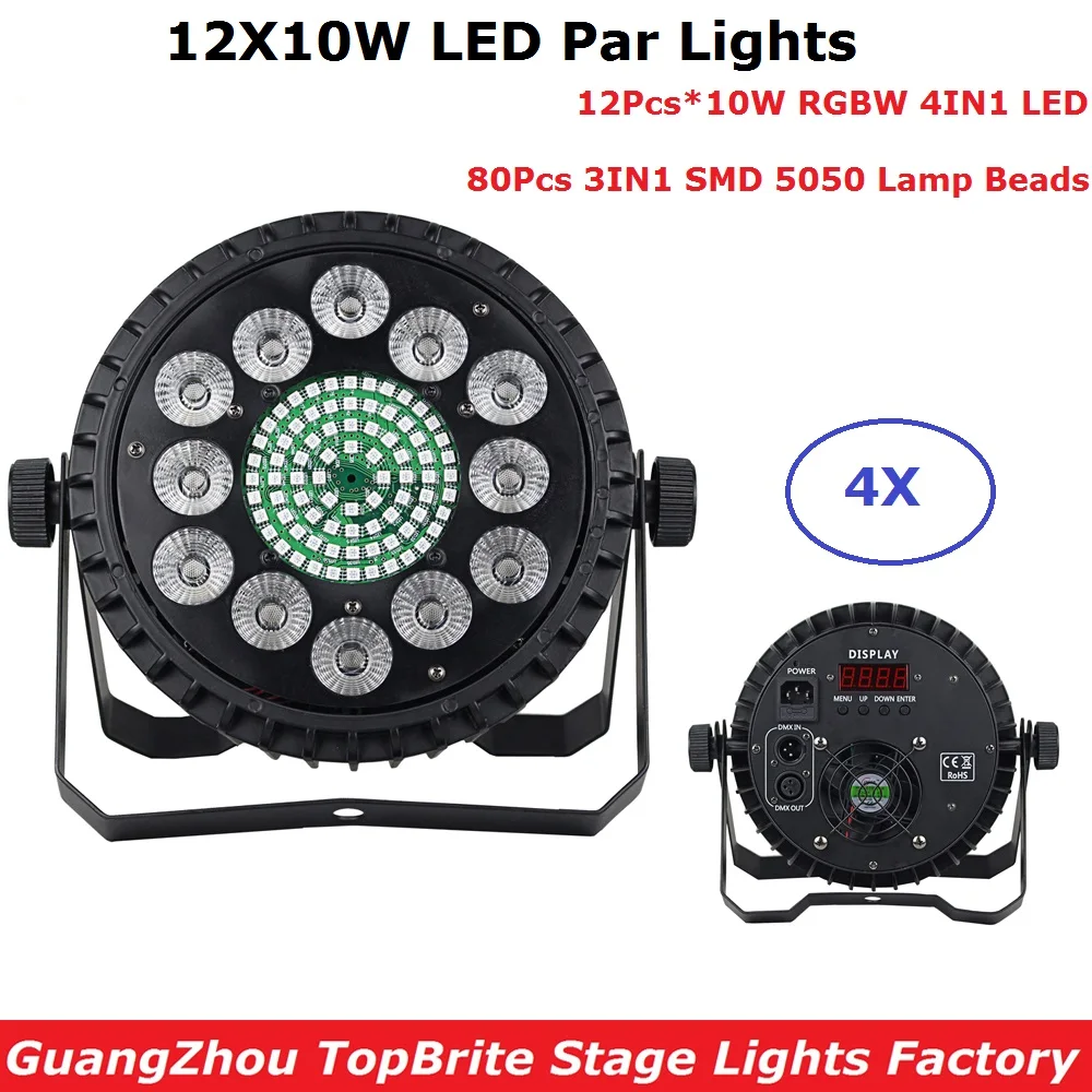 4Pcs Aluminum Shell LED Par 12X10W RGBW Quad Color LED Flat Par Light