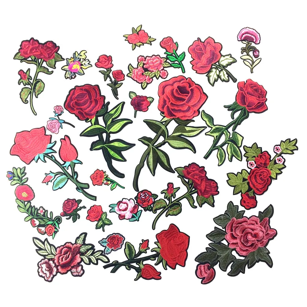 

Embroidered Rose Flower Patch Iron On Patches For Clothing Appliques For Garment Iron On Stickers DIY Badges Sewing Supplier