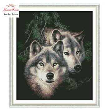 

Golden Panno,Two Wolves Counted Cross Stitch 11CT Printed 14CT Handmade Cross Stitch Set animals Cross-stitch Kit Embroidery1024