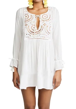 

2018 Cotton Cover up Hollow out Women Beach Dress Swim Cover up for Women Sarong Beach Wrap Pareos Bikini Cover up Beachwear