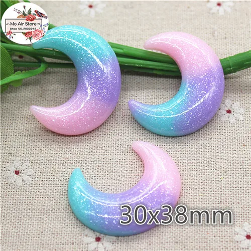 10pcs/20pcs star/unicorn/heart/Crescent Bright powder shiny Resin Flackback Cabochon Art Supply Decoration Charm Craft 