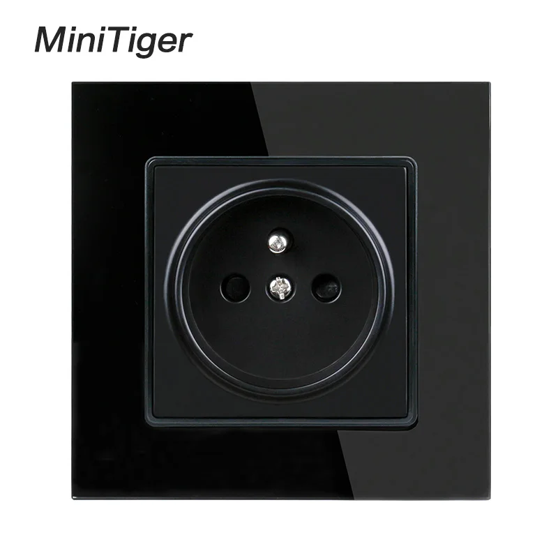 Black Minitiger Crystal Glass Panel Wall Power Socket Grounded 16A French Standard Electrical Outlet Black White Gold Grey Colorful - Тип: Black