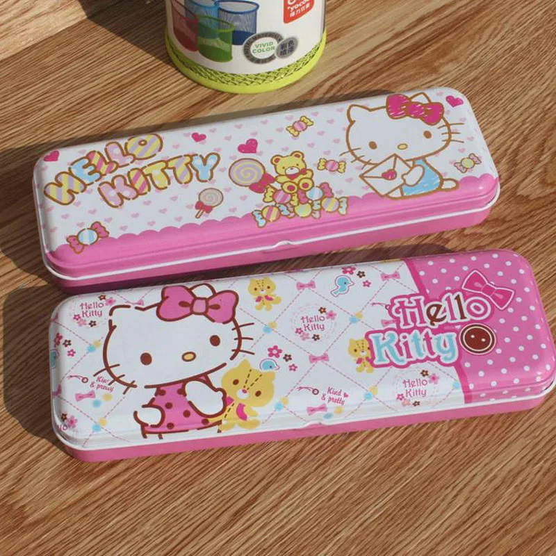 

1 Pcs Kawaii Hello Kitty Double Layer Iron Pencil Case School Supplies Stationery Pen Box Supplies Student Kids Gift