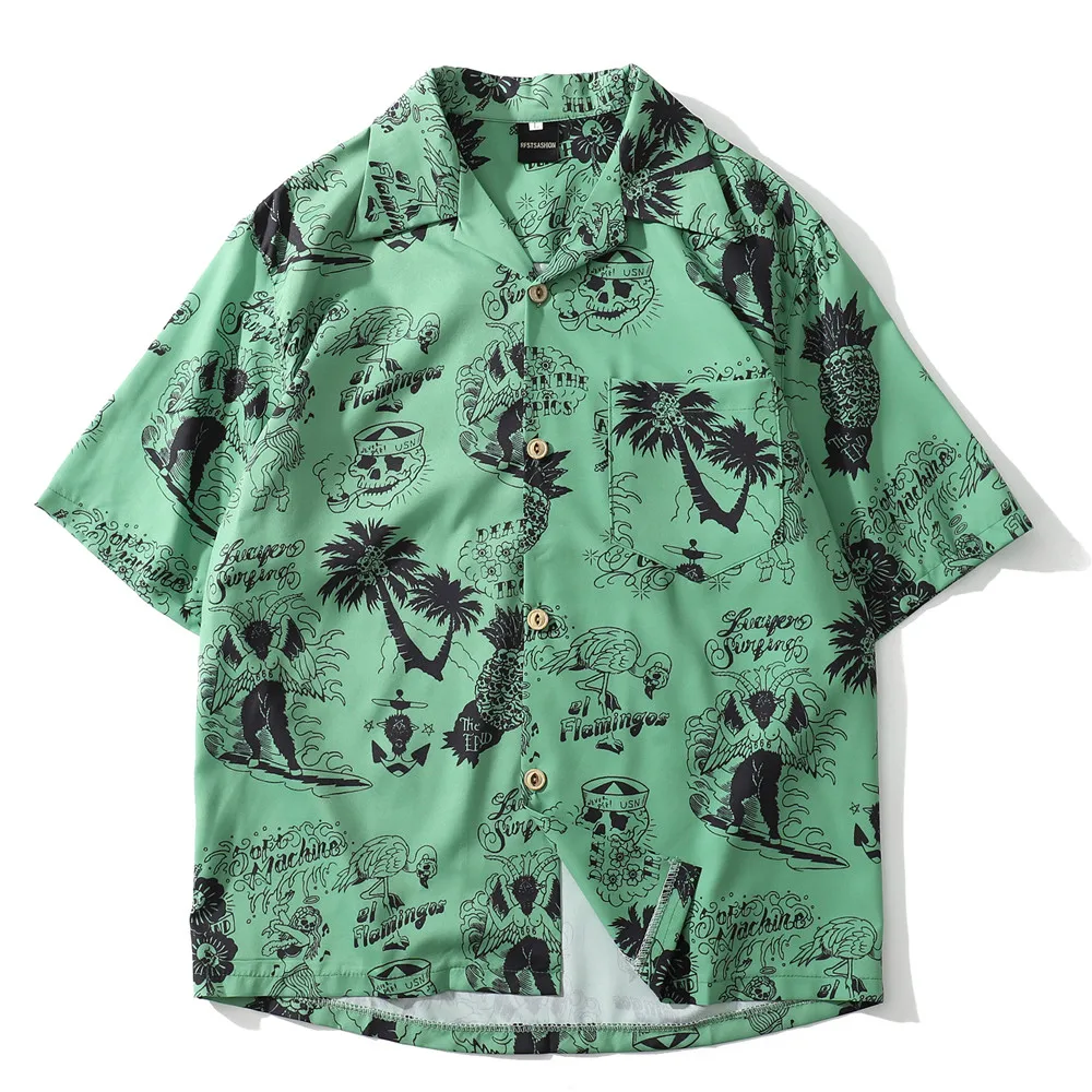 OSCN7 2019 Повседневная клетчатая рубашка с коротким рукавом Мужская Уличная 2019 Гавайский пляж Женская Регулируемая нижняя рубашка с коротким