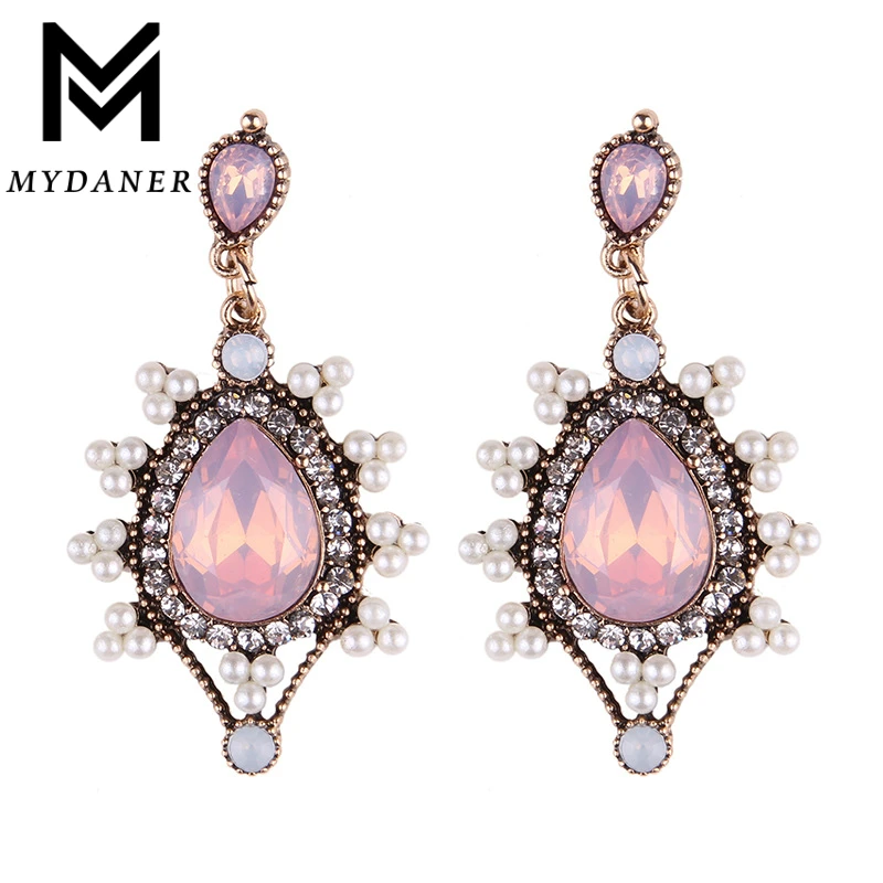 New Rhinestone Long Dangle Earring for Women Imitation Pearl Statement