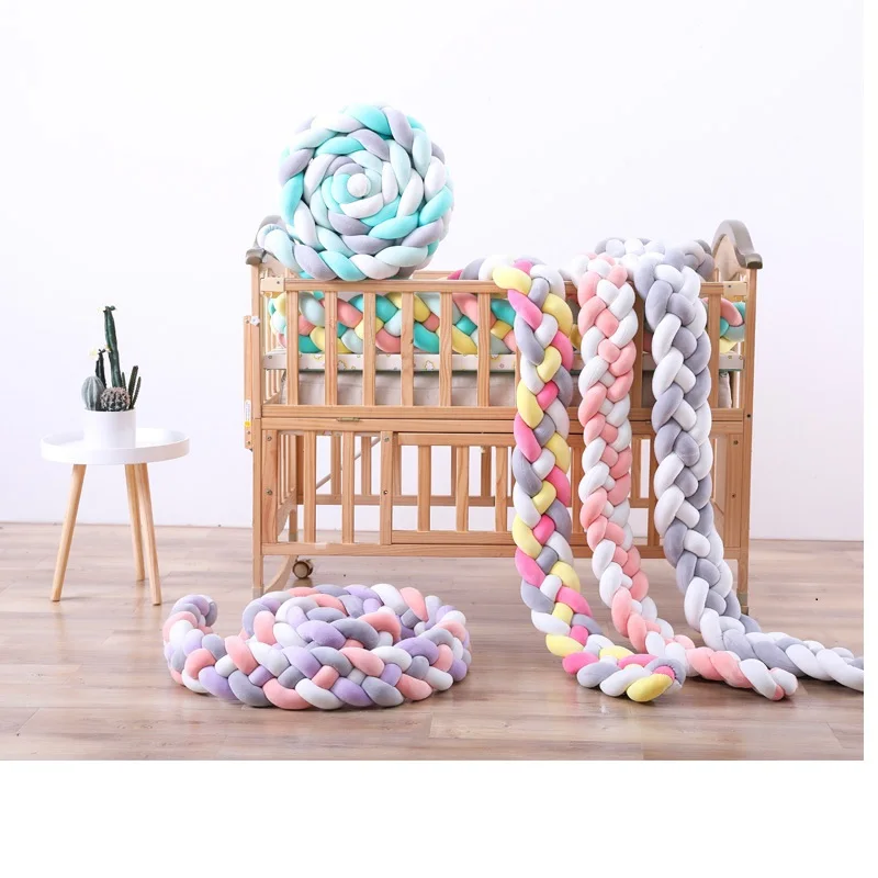 

2M/3M Baby Handmade Knot Soft Newborn Bed Bumper Long Knotted 4 Braid Pillow Baby Bed Bumper Knot Crib Infant Room Bed Decor