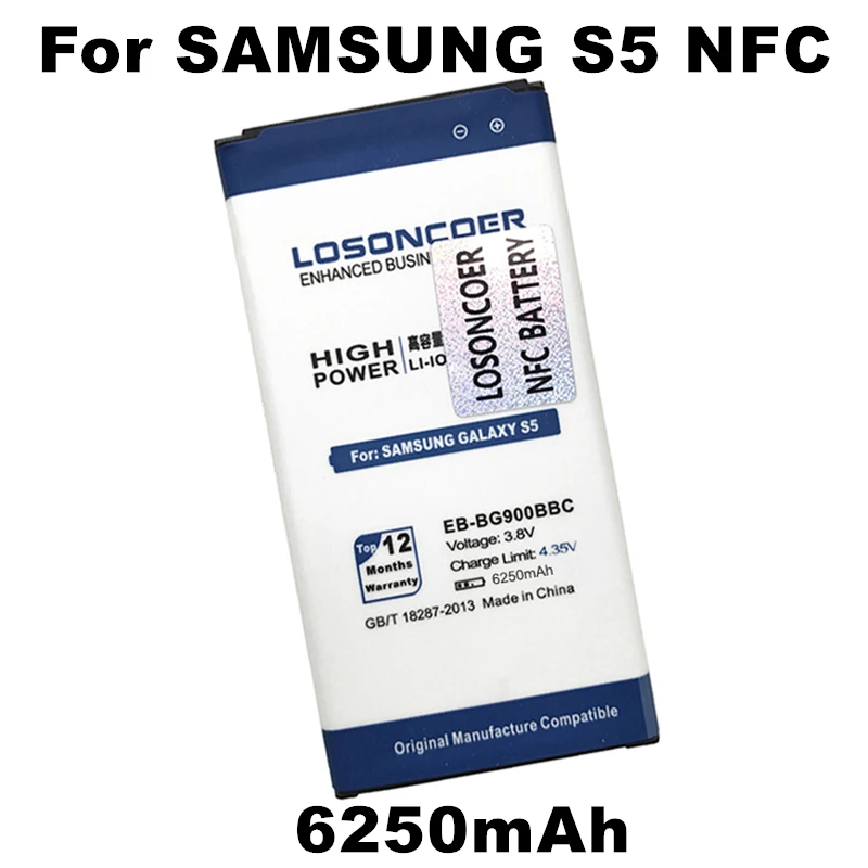Losoncoer 6250 мА/ч EB BG900BBC Батарея для samsung S5 аккумулятор NFC I9600 I9602 I9605 G900F G900T G9008 G9009D G9006W G900