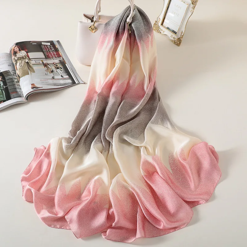 

Hijab scarf silk Color stripe brand shawl wrap women scarves Gradient pashmina 2019 shawl