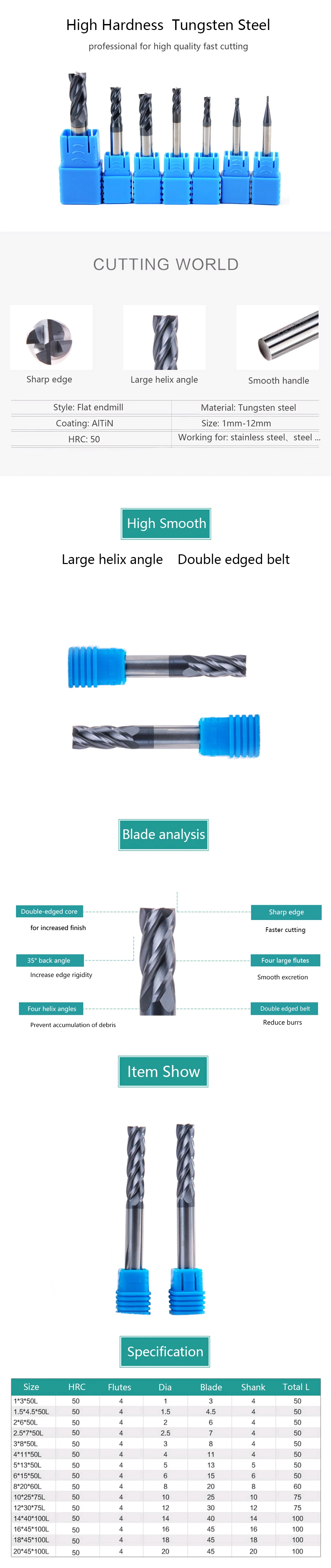 1 шт 4 Флейта HRC50 Endmill 4 мм 5 мм, 6 мм, 8 мм 12 мм Карбид endmill машины Вольфрам фрезерный станок с ЧПУ для стали фрезерный станок Инструменты