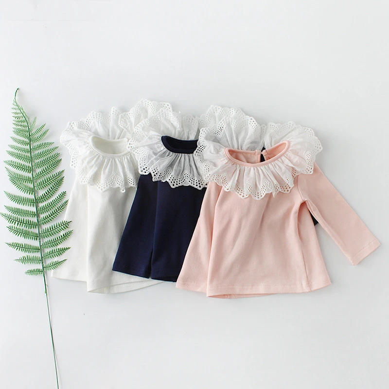 Newborn Baby Girls T shirt Lace Ruffle Collar Infant Girls Tops Long