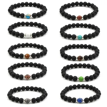 

Buddha Bless Lose Weight Chakra Bracelet Black Lava Healing Balance Beads Reiki Buddha Prayer Natural Stone Bracelet For Women