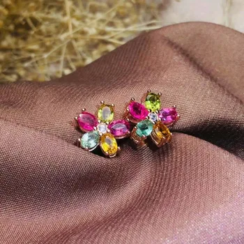 

shilovem 925 sterling silver Natural tourmaline earrings fine Jewelry women trendy 3*4mm wedding wholesale new jce0304811agx