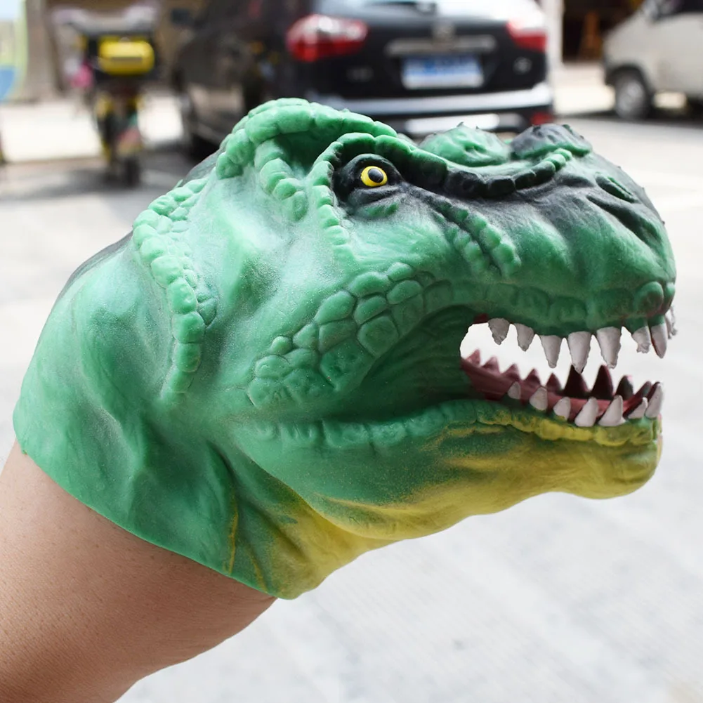 Soft TPR Green Dinosaur Head Hand Puppet Figure Gloves Toys Children
