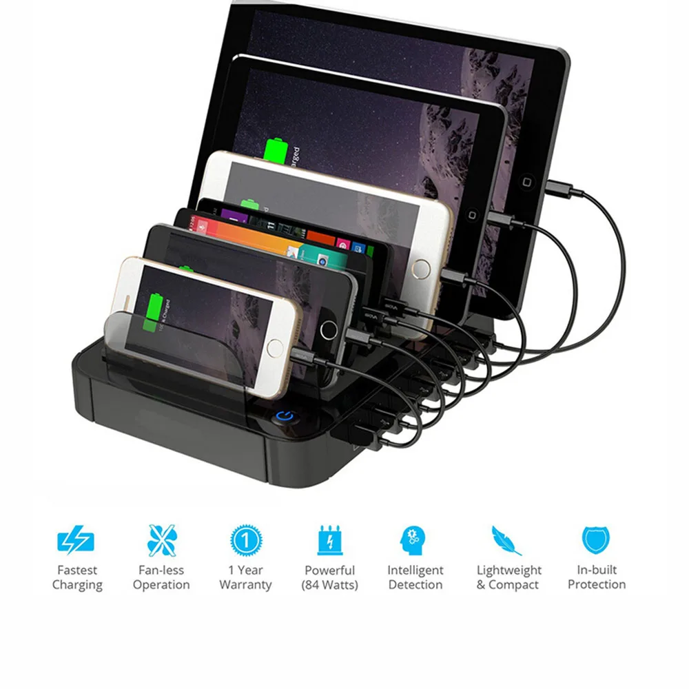 Зарядное устройство USB Hub 5 в пост. Тока 7 портовая станция быстрой зарядки для Android