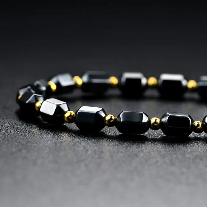 Ожерелье из черного гематита для мужчин и женщин, магнитные золотые бусины, магнитное ожерелье для терапии, ювелирные изделия, подарок@ M23