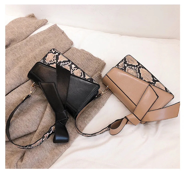 Women Handbag Snake Print Crossbody Bag 2019 New Elegant Bow Satchel Shoulder Tote Fashion Designer Khaki Black White Hand Bags (2)