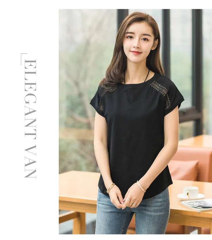 2018 Casual Summer Tshirt Women Solid T-shirt For Women Cotton Tees Shirts Plus Size Female Tshirt Black Camiseta Femme Tops Tees (4)