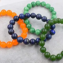 Нефрит и лазурит Круглый 10 мм зеленый/оранжевый/синий/цветной браслет 7,5 дюймов FPPJ бусины природа