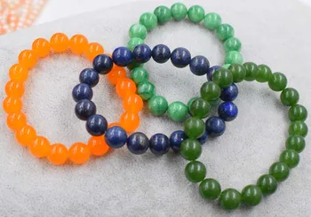

jade and lapis lazuli round 10mm green/orange/blue/colors bracelet 7.5inch FPPJ wholesale beads nature
