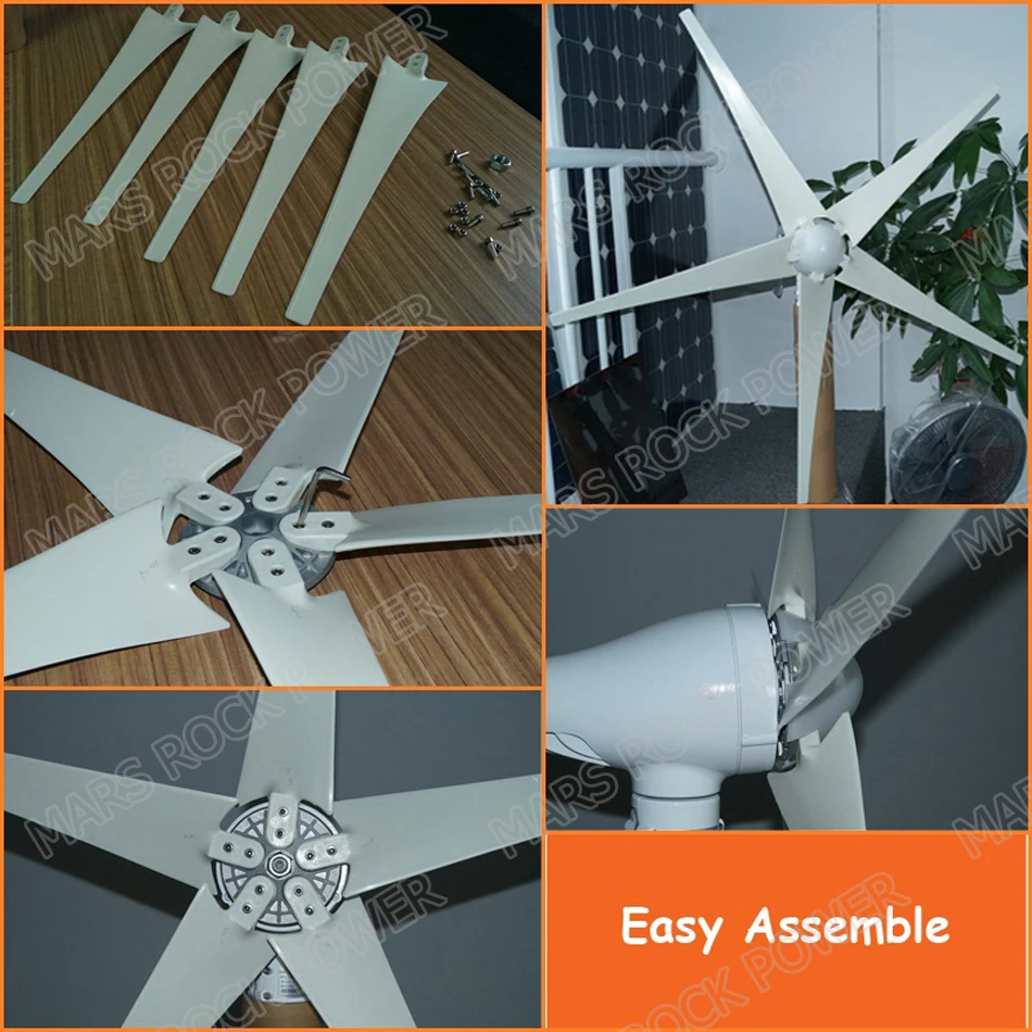  Free shipping 12V or 24VDC auto Match 5 blades 400W Wind Turbine Generator with built-in Charge Con