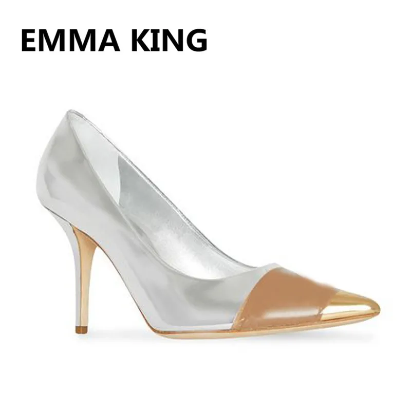 

2019 Runway New Mixed Color Women Pumps Pointed Toe Glitter Leather Ladies Party Wedding Shoes Woman Shallow Slip On High Heels