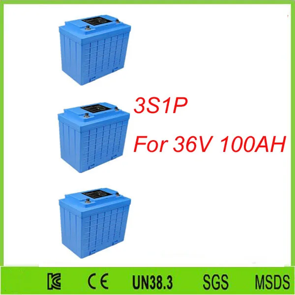 Free shipping 3Pcs 3S1P  lithium-ion lifepo4 12v 100ah solar energy storage battery pack For 36V 100AH lifepo4 battery pack