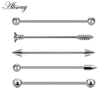 1Pc Staal Industriële Oorbel Piercing Industriële Halters Bar Steiger Oorkraakbeen Helix 14G Goud Zilver Kleur Lichaam Sieraden