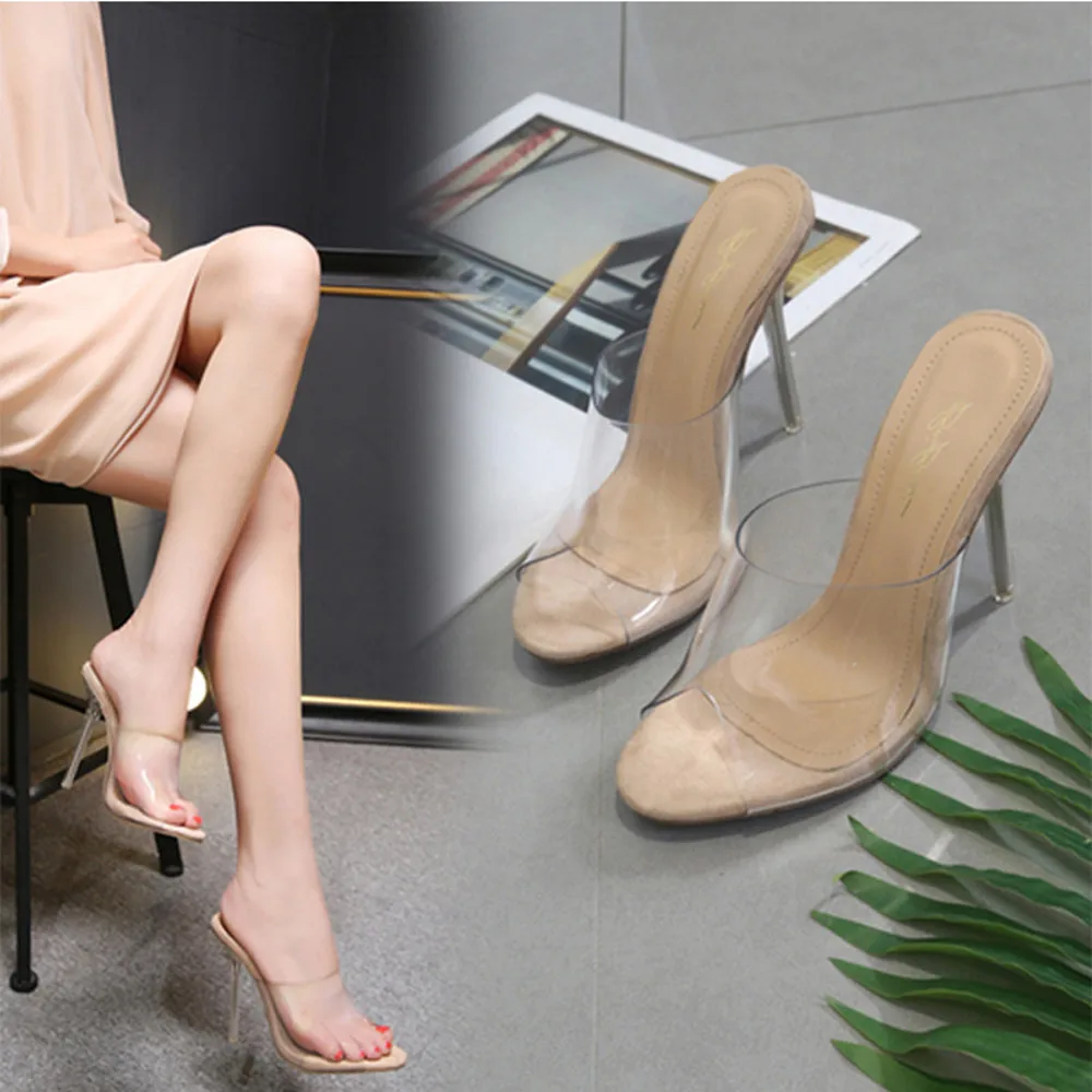 

Fashion Sexy Crystal High Heel Slippers Women Sandals Summer Shoes Party Crystal Transparent high Heel Slippers Girls Shoes